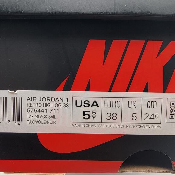 Air Jordan 1 Retro High OG GS \'Yellow Toe\' Sz 5.5Y 575441-711